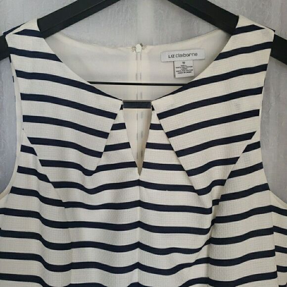 Liz Claiborne Women's Size 10 Dress Pleated Blue White Stripe Sleeveless Sailor - Picture 3 of 11